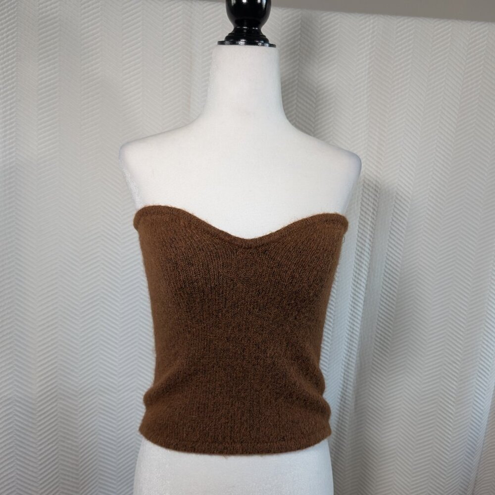 ZARA Chocolate Brown Knit Tube Top Strapless Bustier Alpaca Wool Blend Small